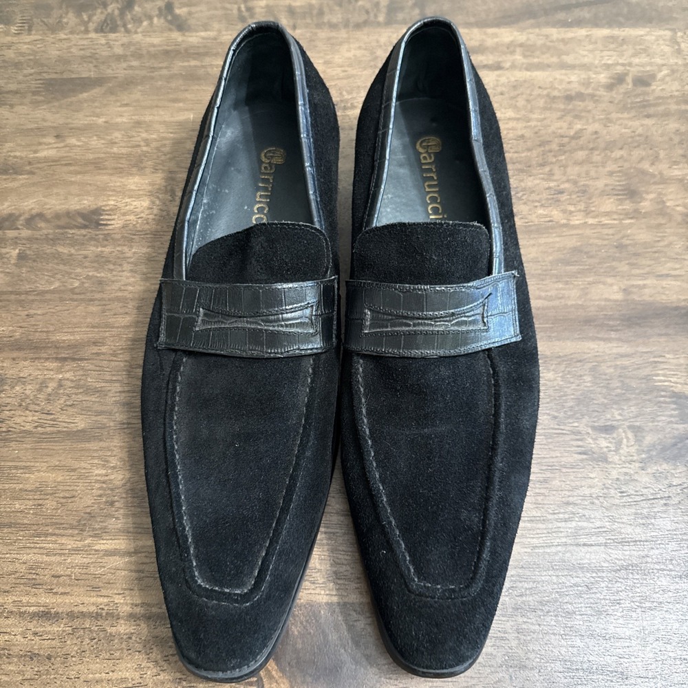 Carrucci Mens Black Suede Croc Penny Strap Dress Loafers Shoes US 12 KS478-119S
